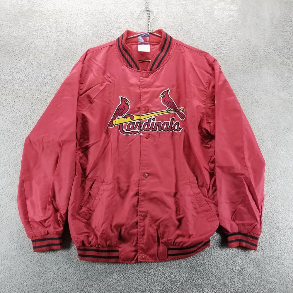 VTG St Louis Cardinals Jacket Mens L Red Full Zip Windbreaker Lined Baseball MLB